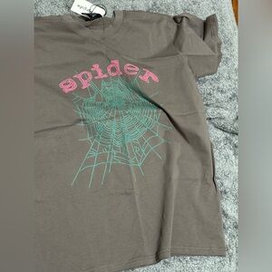 Spider Graphic Tee - Brown with Pink and Green Design